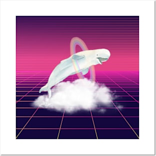 Happy Synthwave Whale Posters and Art